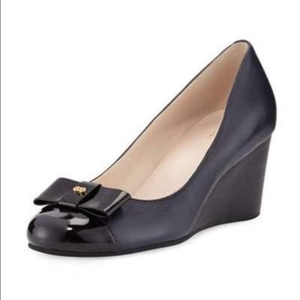 Cole Haan Elsie Bow Wedge Black Leather 65mm